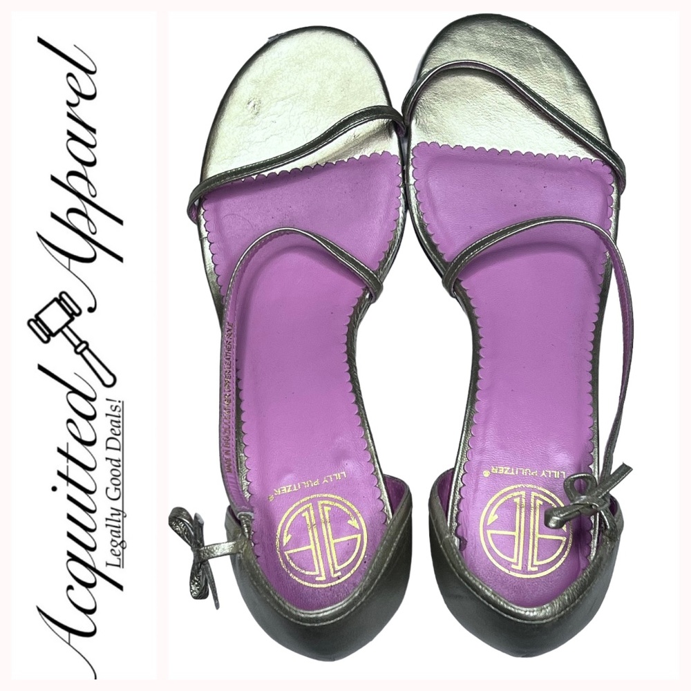 Lilly Pulitzer Gold Ankle Strap Bow Tie Sandals